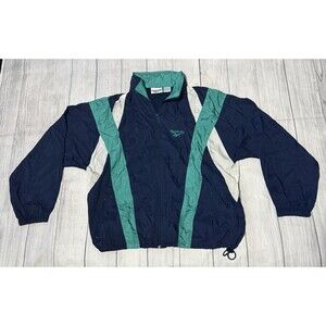 90s Reebok Windbreaker Hooded Jacket Size Large Green Blue White Colorway